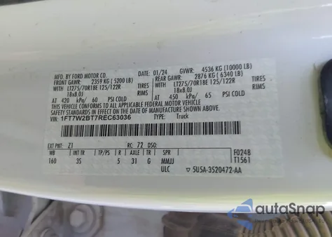 2024 Ford F-250 Xlt из США, поврежденный, VIN 1FT7W2BT7REC63036